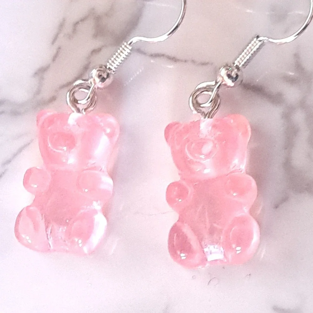 NEW Gummy Bear Earrings Pink Translucent Resin Drop Kidcore Y2K Boutique